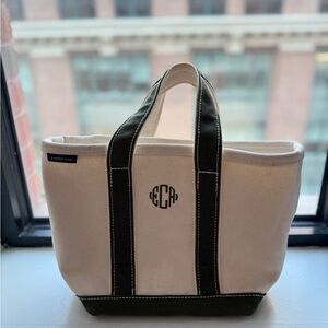 Lands’ End Mini Boat Tote Canvas Bag in Olive and Cream